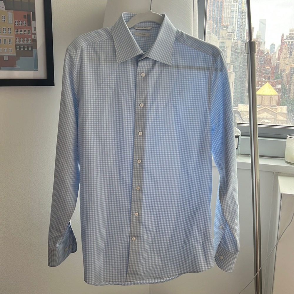 Suitsupply slim fit traveller shirt, blue gingham